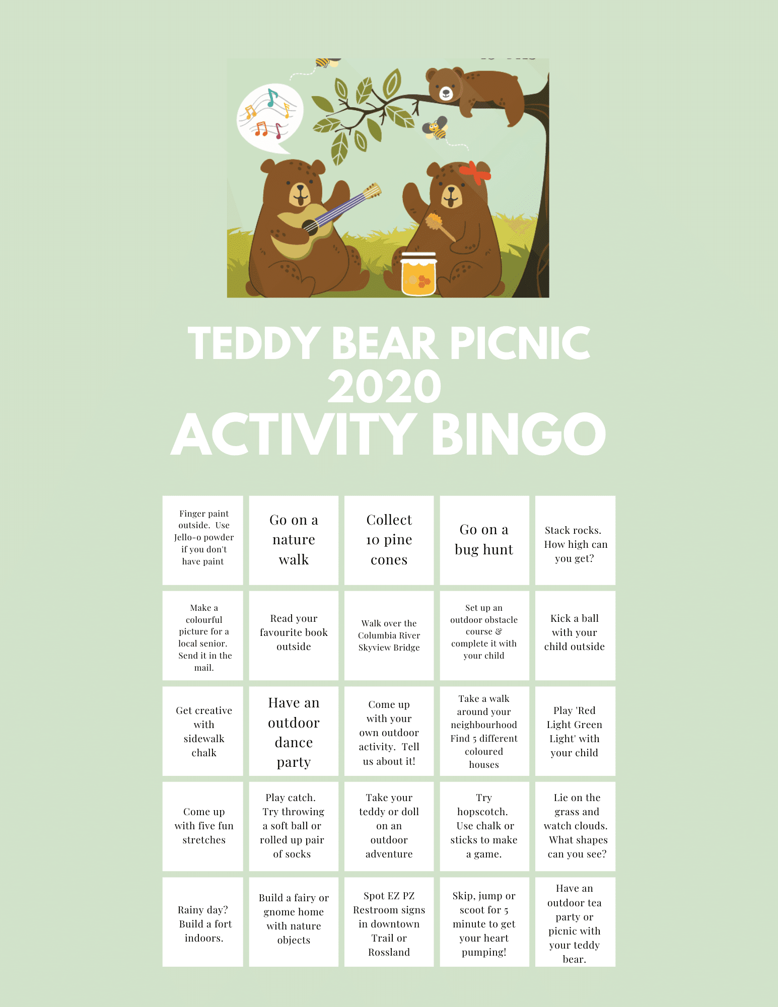 Teddy Bear Picnic Activity Bingo Family Action Network
